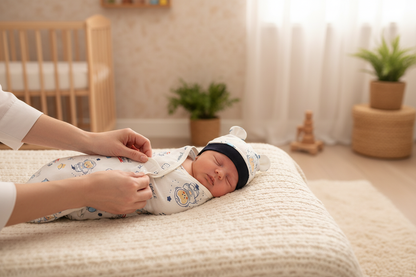 Newborn wrapped in Cotton Swaddling Sleeping Bag