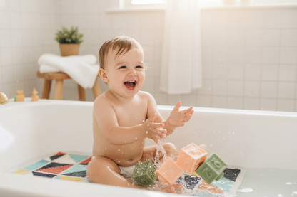 Toddler playing with Cartoon Baby Grasp Ball Bath Toy