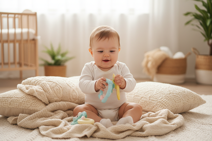 Baby playing with Soft Rubber Baby Grasp Ball Rattle