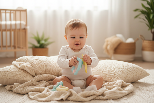 Baby playing with Soft Rubber Baby Grasp Ball Rattle